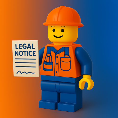 Pro Home Services – LEGO construction worker with legal notice on orange and blue background for Croydon and surrounding area