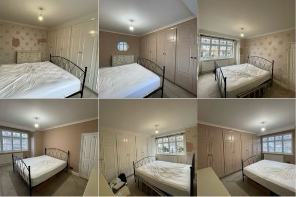 Modern bedroom re‑decoration – Bromley  
Before‑and‑after of a modern bedroom redecoration in Bromley by Pro Home Services
