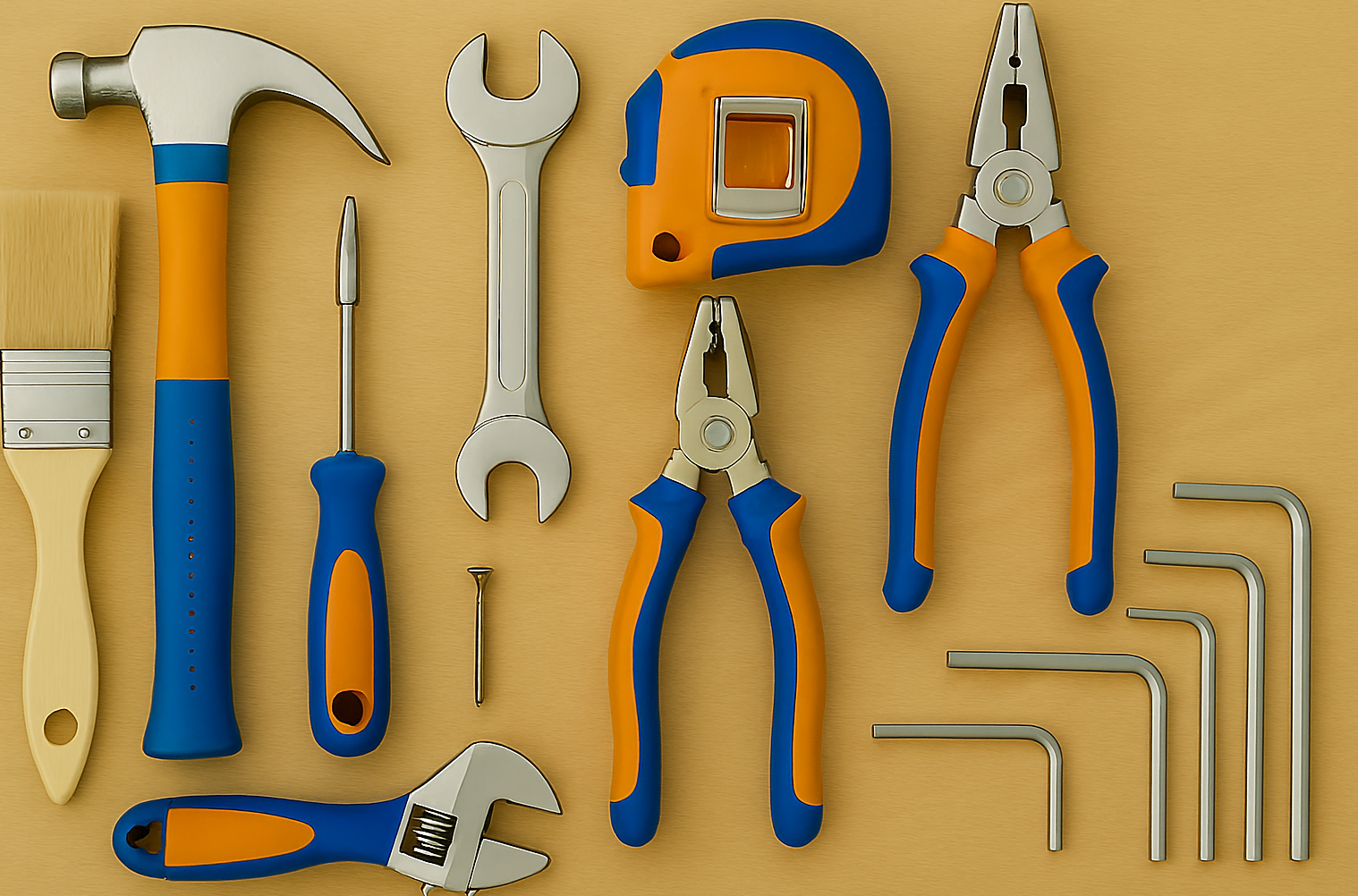 Pro Home Services – Blue and orange hand tools on wooden surface, symbolising reliable handyman in Croydon and surrounding areas