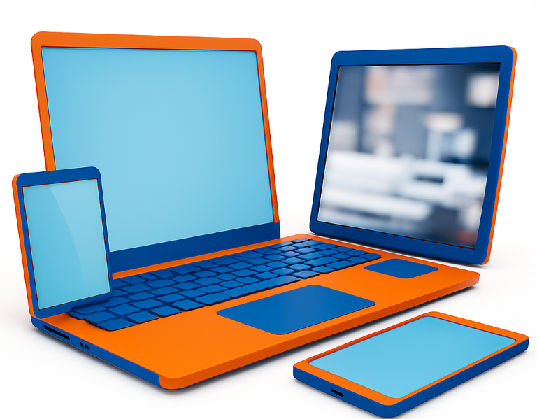 Pro Home Services – Orange and blue tech devices mockup showcasing home tech support for Croydon and surrounding areas